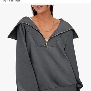 EFAN Women's Gray Oversized Half Zip Pullover Midweight Sweatshirt. Size: XL